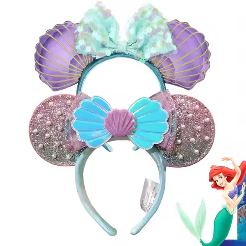2026 Mickey Mouse Ears Headband 2025 Cinderella Rapunzel Princess Bow Minnie Ear Headwear for Adult Kids Holiday Hairband - Image 26