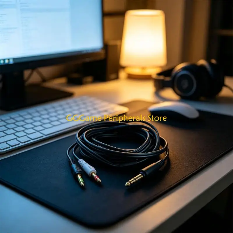 U55B Headphone Replacement Wire for ATH-GDL3, Gold-Finish 4.4mm and Two 3.5mm Contact Ends, Separate Sound and Voice Lines