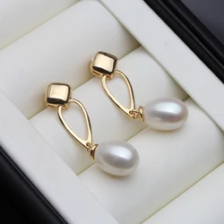 Gold Plated Real Pearl Drop Earrings For Women,Fashion Natural Freshwater Pearl Earrings,Korea Wedding Earrings 925 Silver