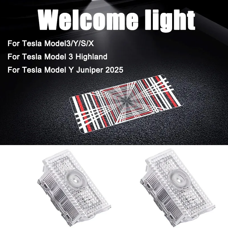 Für Tesla Model Y Juniper 2026 Türbeleuchtung Model 3 Highland YL ModelX S Puddle Ultra-Helle Willkommensbeleuchtung Glasfolie Negativ – Detail 4