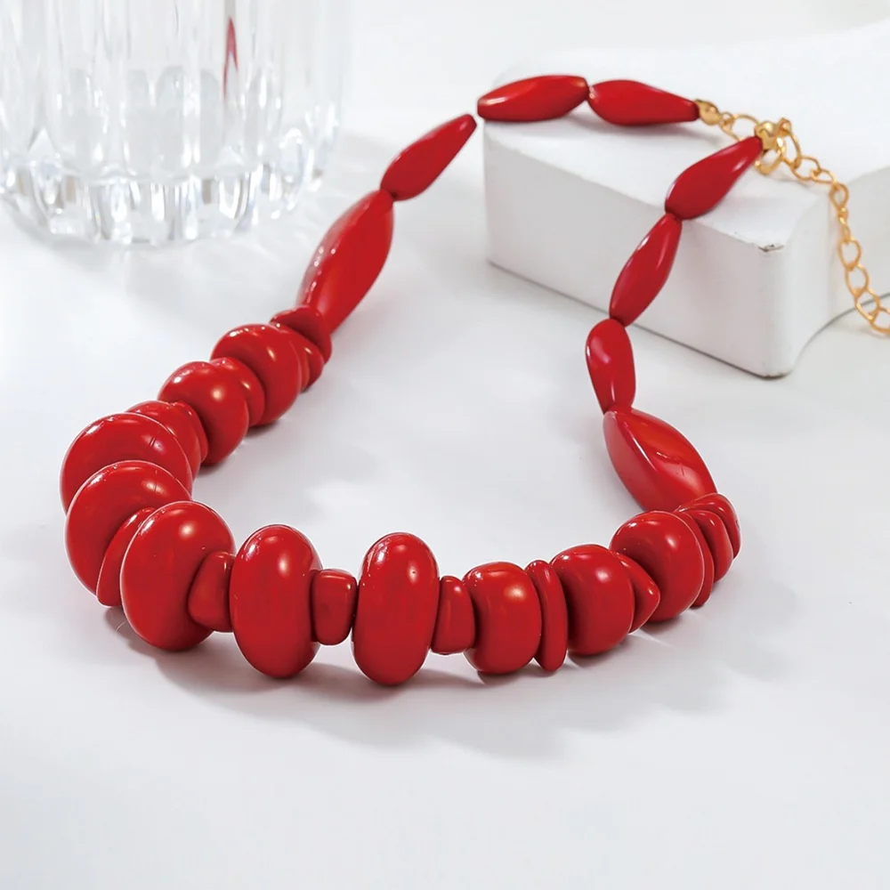 Bold Red Faux Coral Choker Necklace for Women Statement Bohemian Collar Necklace Chunky Beach Party Jewelry Wife Gift 2026 New view 5