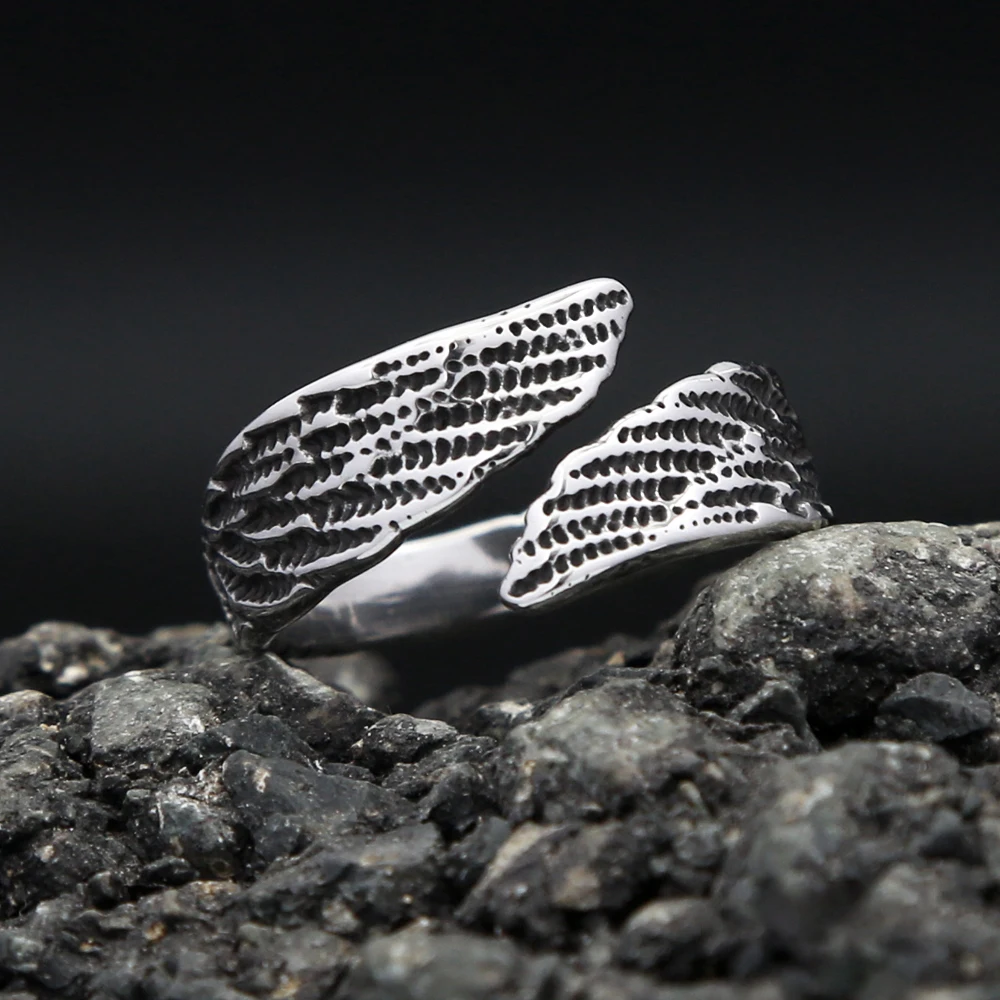 

Vintage Punk Angel Wings Stainless Steel Rings For Men Women Silver Color Fashion Couple Party Biker Jewelry Gifts Dropshipping