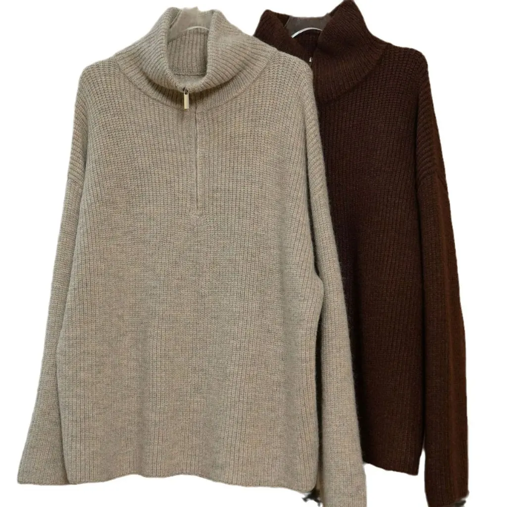 

Women's Loose Turtleneck Sweater Korean Style Winter Warm Casual Top Zipper Lazy Silhouette Comfortable Fashion