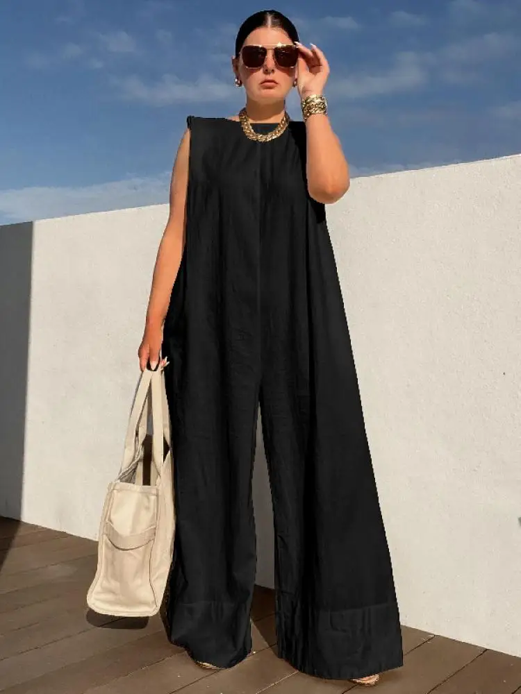 Yeezzi 2024 New Female Stylish Selection Solid Color Wide Leg Jumpsuits Women Summer Sleeveless Loose Casual One Piece Outfits