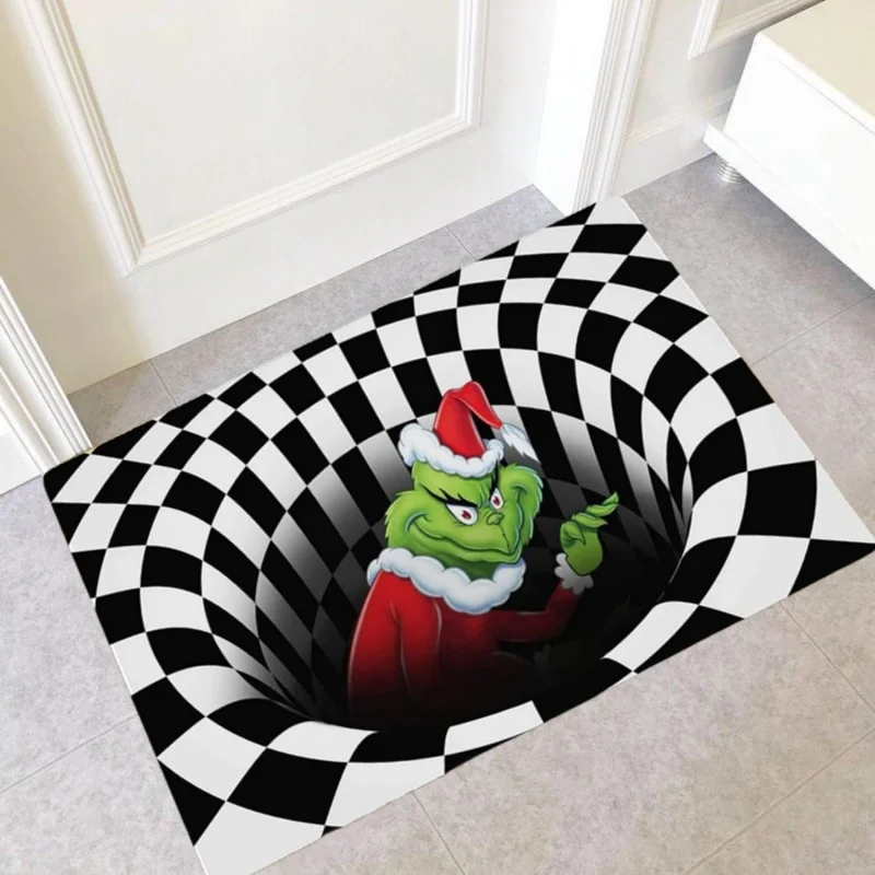 3D Illusion Door Mat Christmas Non slip Interior and Exterior Decoration Black 50X80CM