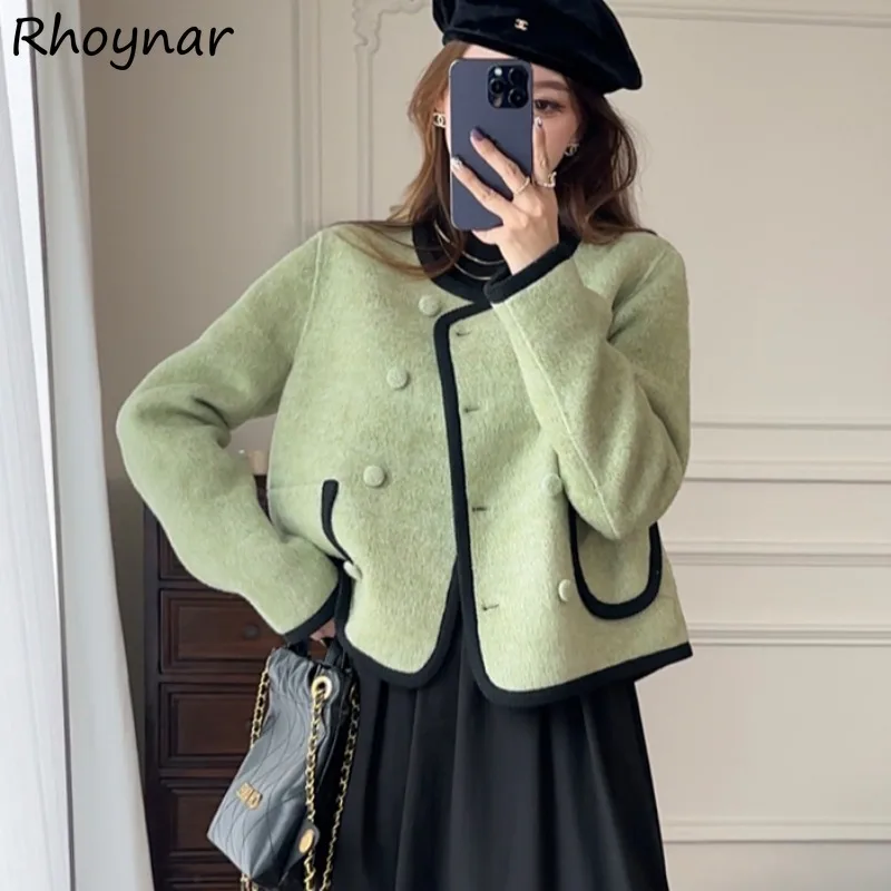 

Jackets Women Autumn Graceful Coats Button Design Fashion All-match Casual French Style Plus Velvet Thicken Temperament Trendy