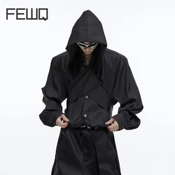 FEWQ Niche Design Men Shawl Hooded Shirt Solid Color Ice Silk Long Sleeve Loose Shoulder Down Male Cardigan 2023 Autumn 24X1704