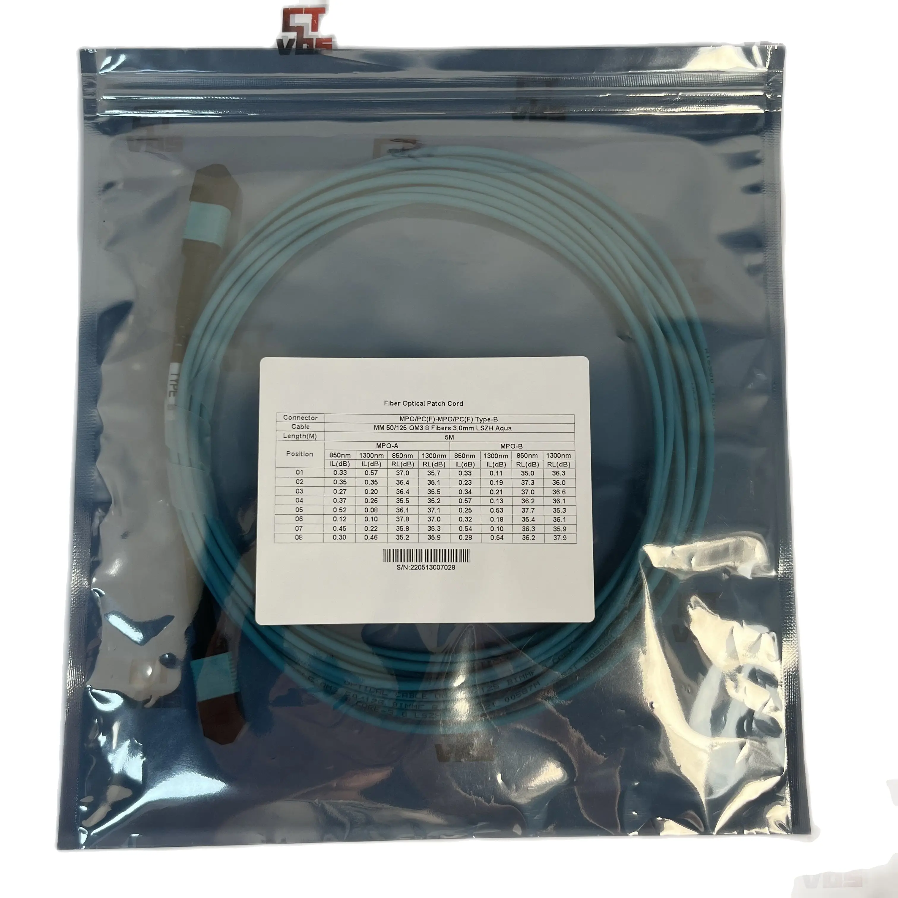 5M MPO Cable 8 Fiber Female to Female MPO-MPO Multi-Mode Type B OM3 Fiber Optical Patch Cord