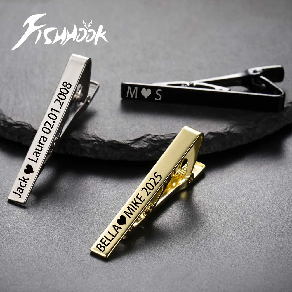 Necktie Tie Clips Pin Custom Engrave Name for Men Woman Personalized Stickpin Wedding Ceremony Gift Metal Steel Jewelry