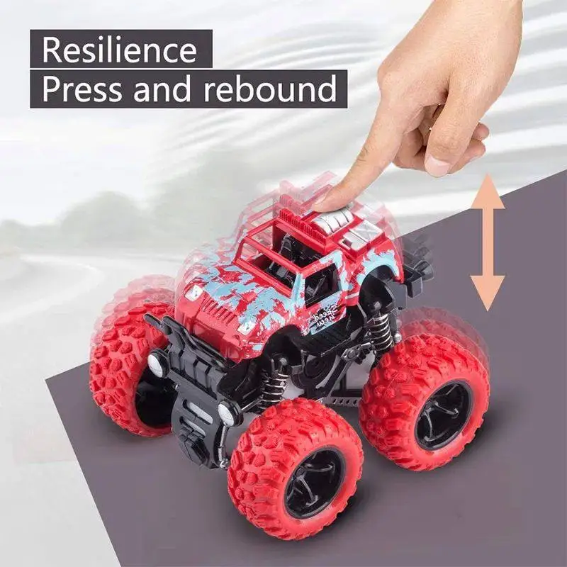 Monster Truck Four Wheel Drive Stunt Vehicle Resilient Press And Rebound Off Road Toy Car For Kids Indoor Outdoor Play