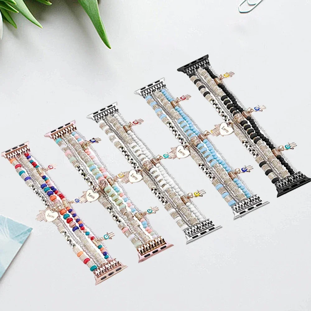 Bohemian Strap for Apple Watch Band 49mm 46mm 42 44mm 40mm 41mm 45mm Resin Handmade Bead Bracelets iWatch Ultra 10 9 8 7 6 5 SE