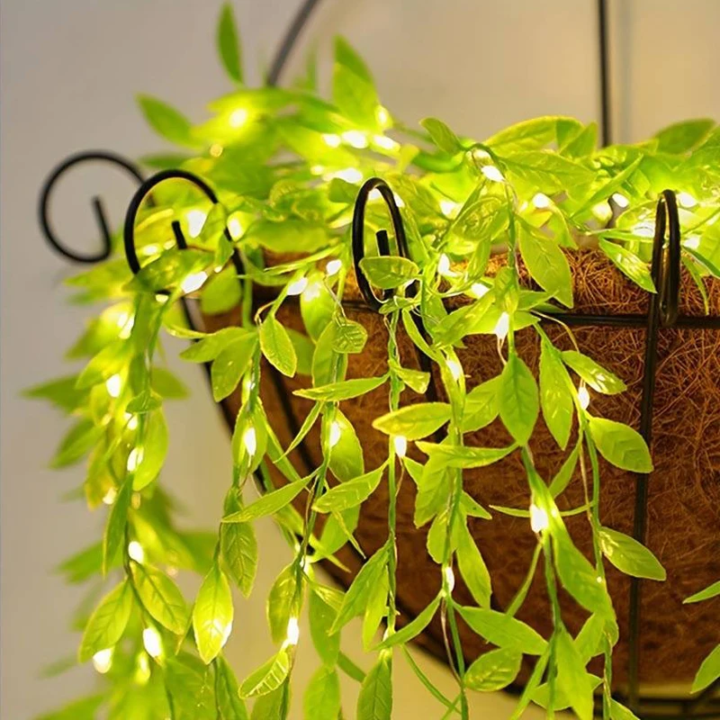 Guirnalda de luces Led de hojas verdes artificiales, guirnalda de luces de hadas para fiesta de Acción de Gracias, bricolaje, boda, dormitorio, decoración del hogar