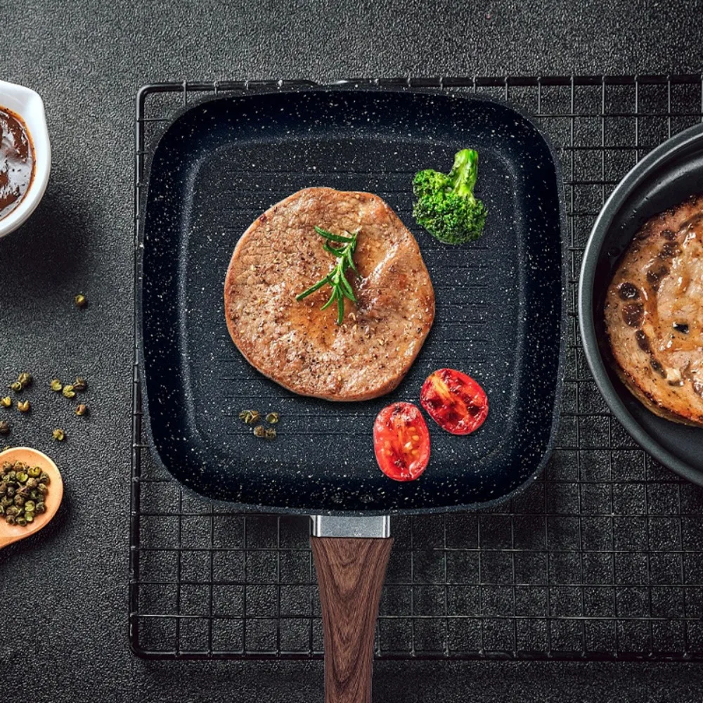 

Multifunctional Heat Resistant Frying Steak Pan Nonstick Sturdy Cooking Griddle Ergonomic Design Square Skillet Camping
