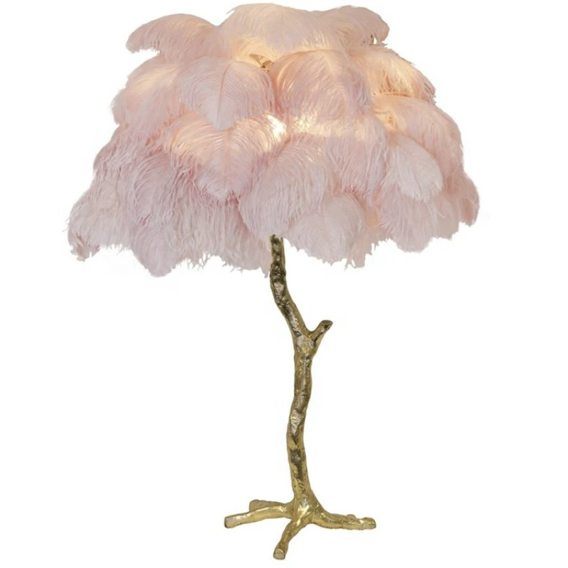 Copper purple pink white black creative ostrich feather table lamp decoration for bedroom