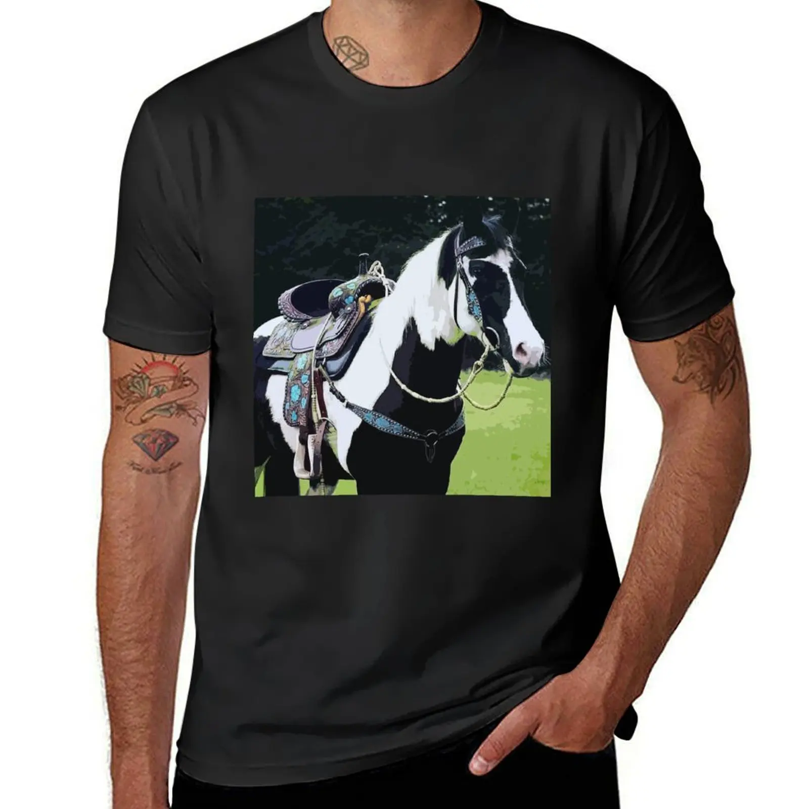 Camiseta Paint Horse with Matching Turqouise Saddle, ropa, camisetas gráficas, camiseta de manga corta para hombres