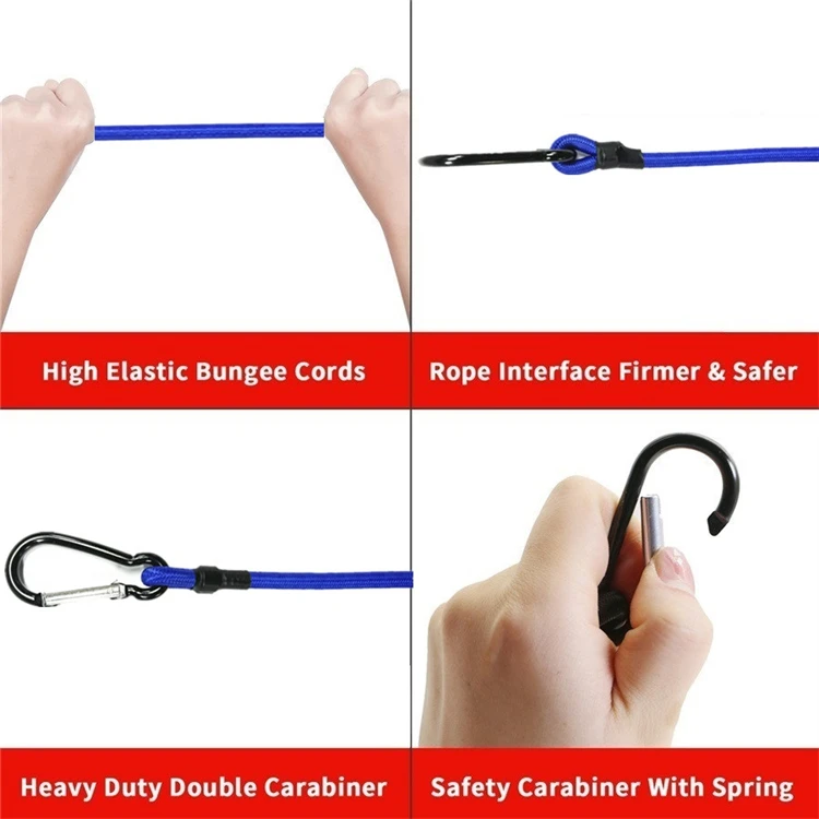 4 Stück Haken aus Aluminiumlegierung mit elastischen Seilen, praktische Latex-Bündelseile für Outdoor-Zelte und Campingausrüstung – Detail 3