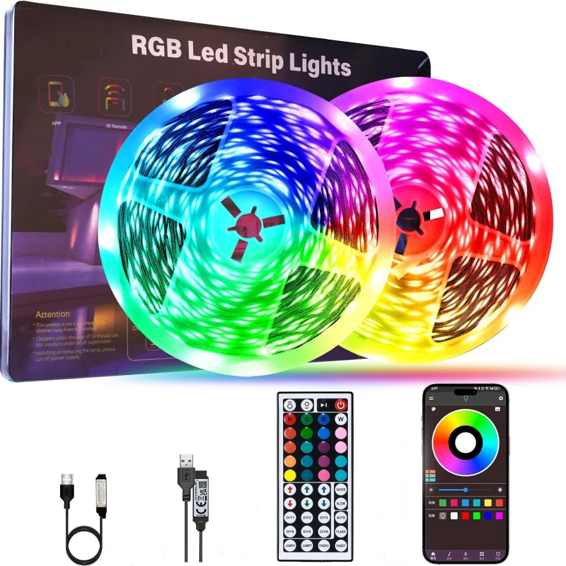 12 LED Strip Lights 5050 RGB USB Color Changing Flexible Lamp Tape with APP Control for Room Decoration TV Backlight