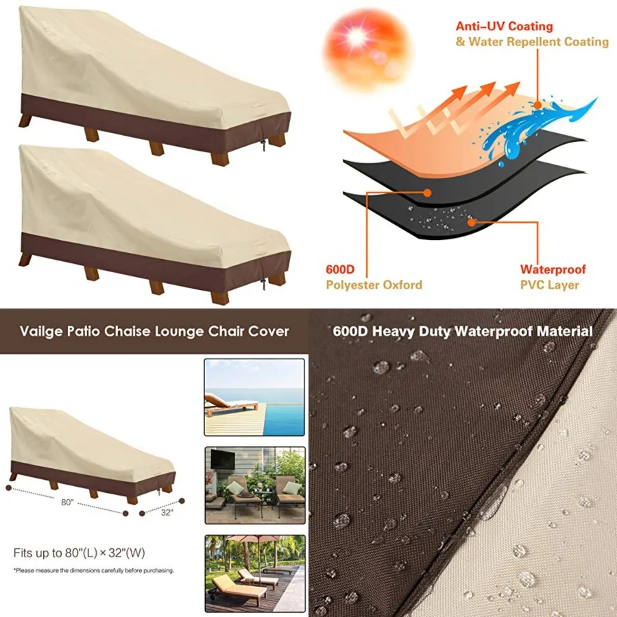 

Waterproof Patio Chaise Lounge Cover, 600D Heavy Duty Outdoor Lounge Chair Covers, UV Resistant Patio Furniture Covers,,Beige a