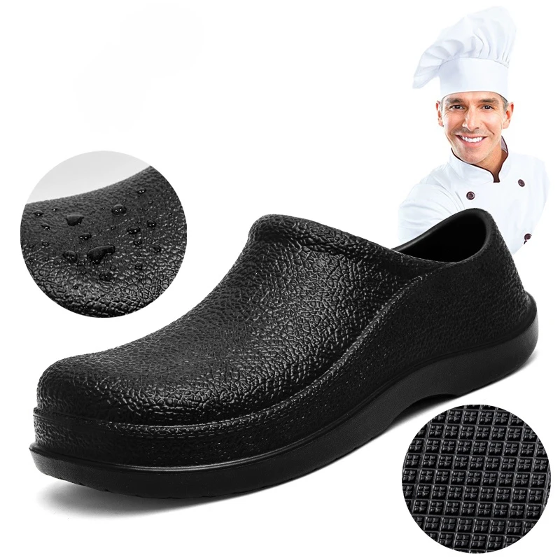 

Men Chef Shoes Man Summer Beach Slippers Water-proof Oil-proof Kitchen Shoes Non-slip Garden Clogs Hotel Work Shoe EVA Sandal\p[