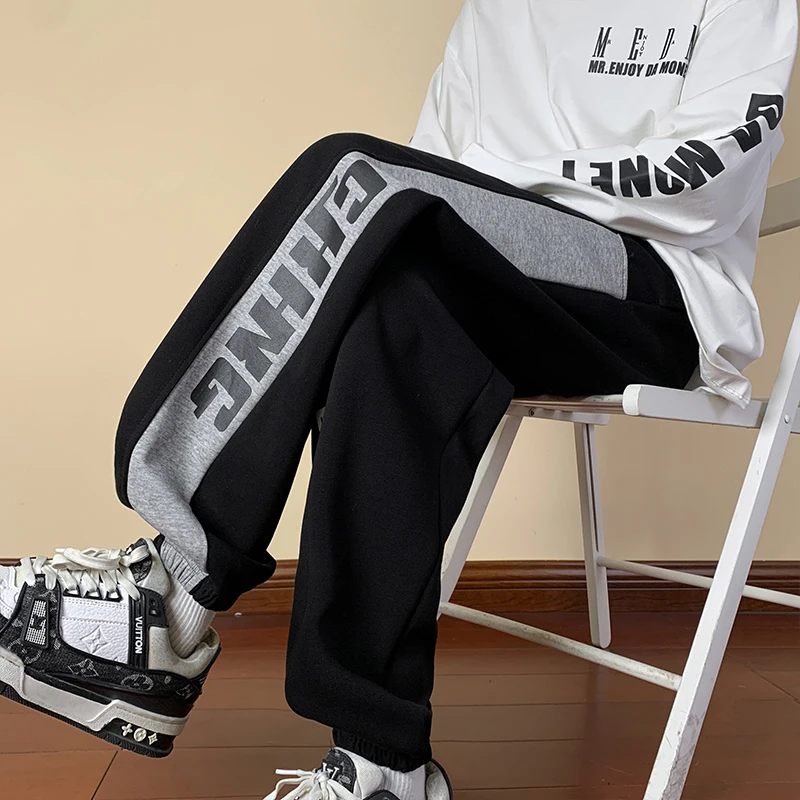 

Стильные спортивные брюки для подростков: повседневные, оверсайз, с цветными вставками, дышащие, из полиэфирного волокна, длинные