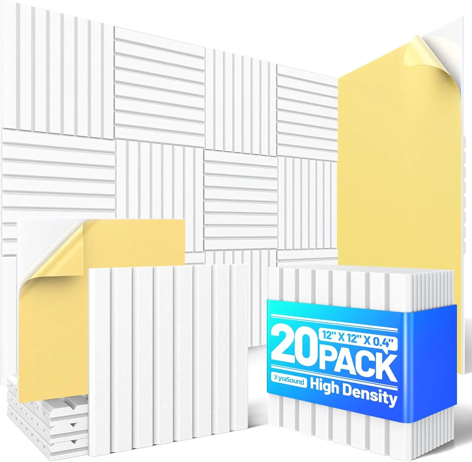 

Набор из 20 самоклеящихся акустических панелей, звукоизоляционные настенные плитки 12x12x0.4 дюйма для декора студии - белые