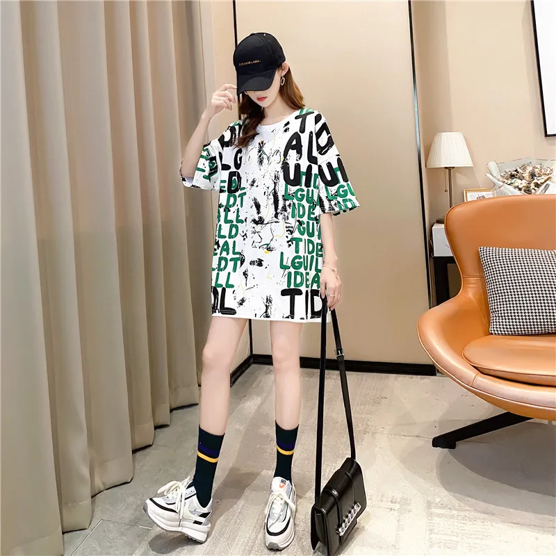 2024 Women Casual Short Sleeve Letter Print T-Shirts Summer Loose Pullovers Tees Shirts Female Streetwear Base Tees Lady Tops