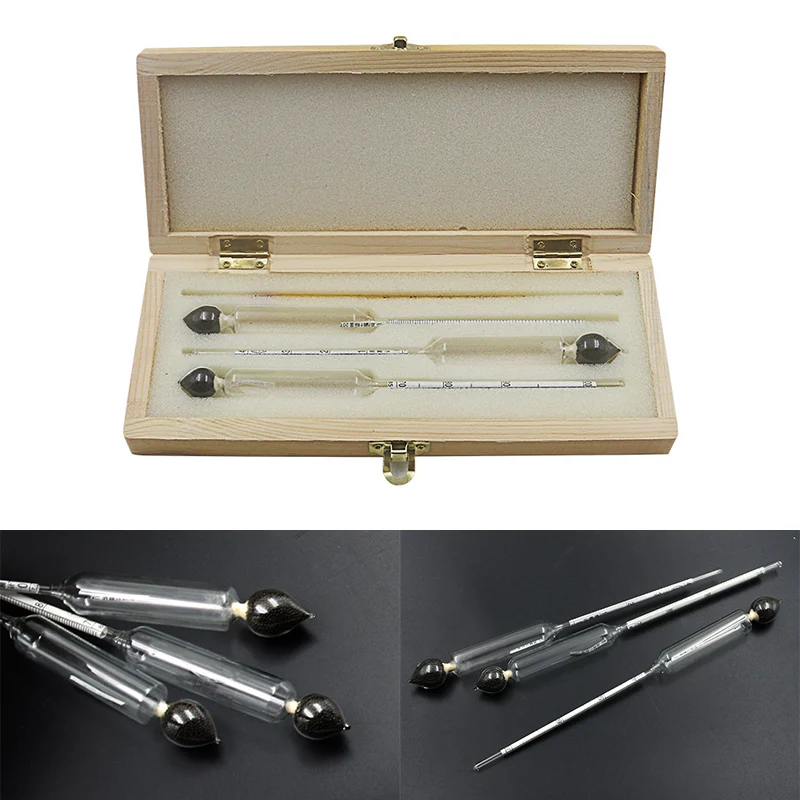 

Hydrometer Tester Wooden Box Alcoholmeter Alcohol Meter Wine Meter Thermometer