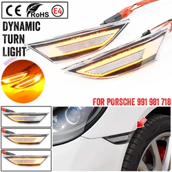 2 Pcs Dynamic LED Front Side Marker Lights Turn Signal Lamp For Porsche 991 981 718 Cayman Boxster Cayenn