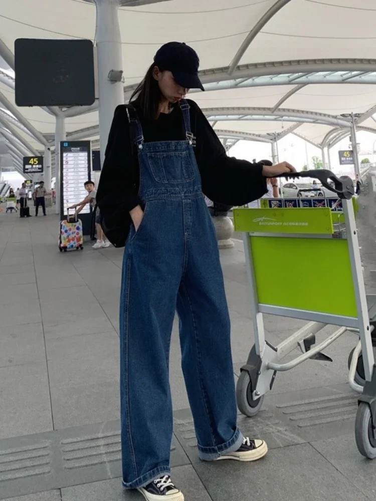 

Korean Fashion Women Jeans One Piece Jeans Wide Leg Long Pants Rompers Straight Trousers Street Wear Overalls Jumpsuits