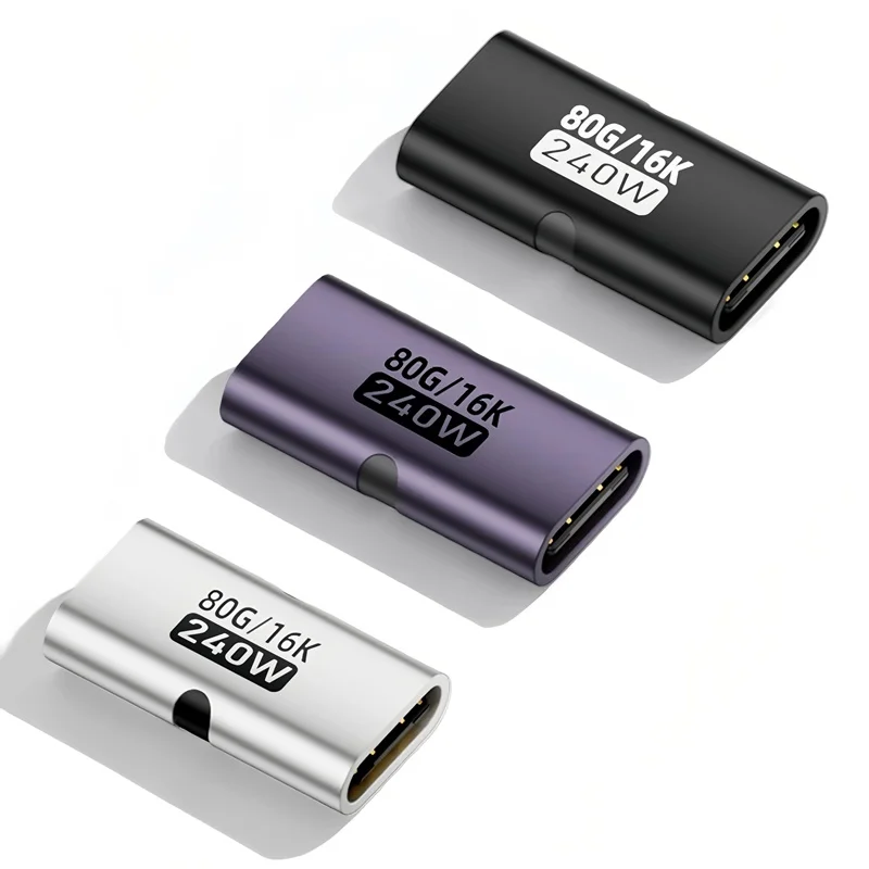 240W Metal USB Type C Female to Female Adapter 80Gbps OTG 16K Video Fast Charging Converter for iPhone Laptop Monitor Macbook