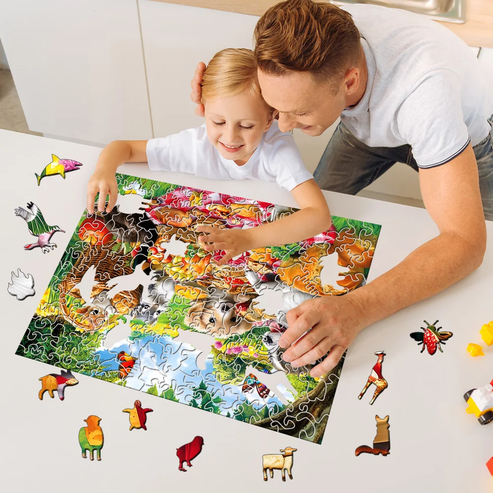 Puppy Garden Wooden Puzzle - Family Friendly Emotional Board Game, Unique Animal Patterns, A3/A5 Sizes, Comes with White Box