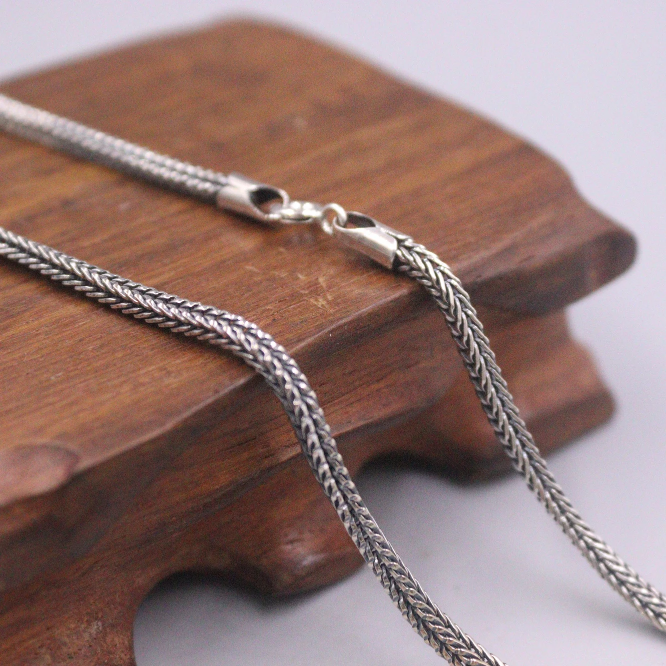 Real 925 Sterling Silver Necklace Men's 2.5mm Width Square Wheat Link Men's Vintage Silver Jewelry 20inch