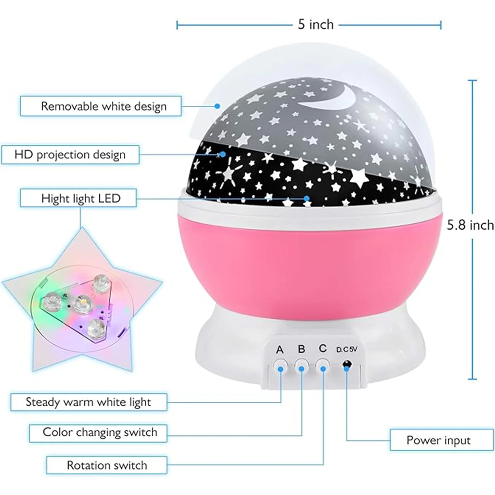 Galaxy Projector Starry Sky Rotating LED Night Light, Decoração de Natal, Baby Lamp, Romântico, Indoor, Lua, Projeção, Kid Gift