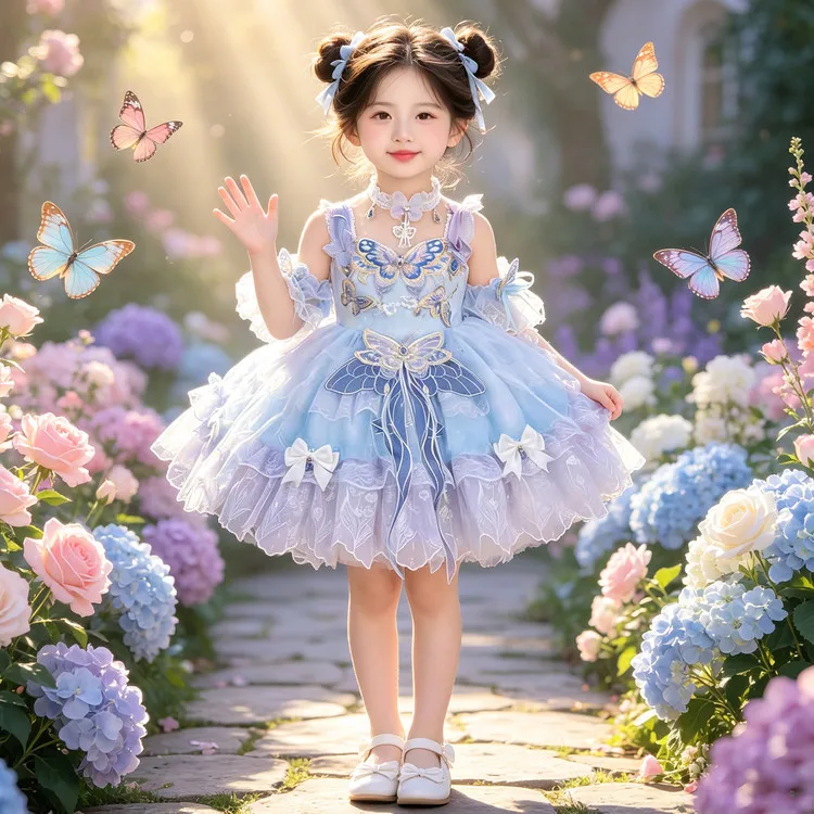 Saia de Princesa Lolita para Meninas, Vestido de Aniversário, Novo Estilo de Verão, Moda Infantil, Vestido Bonito para Menina...