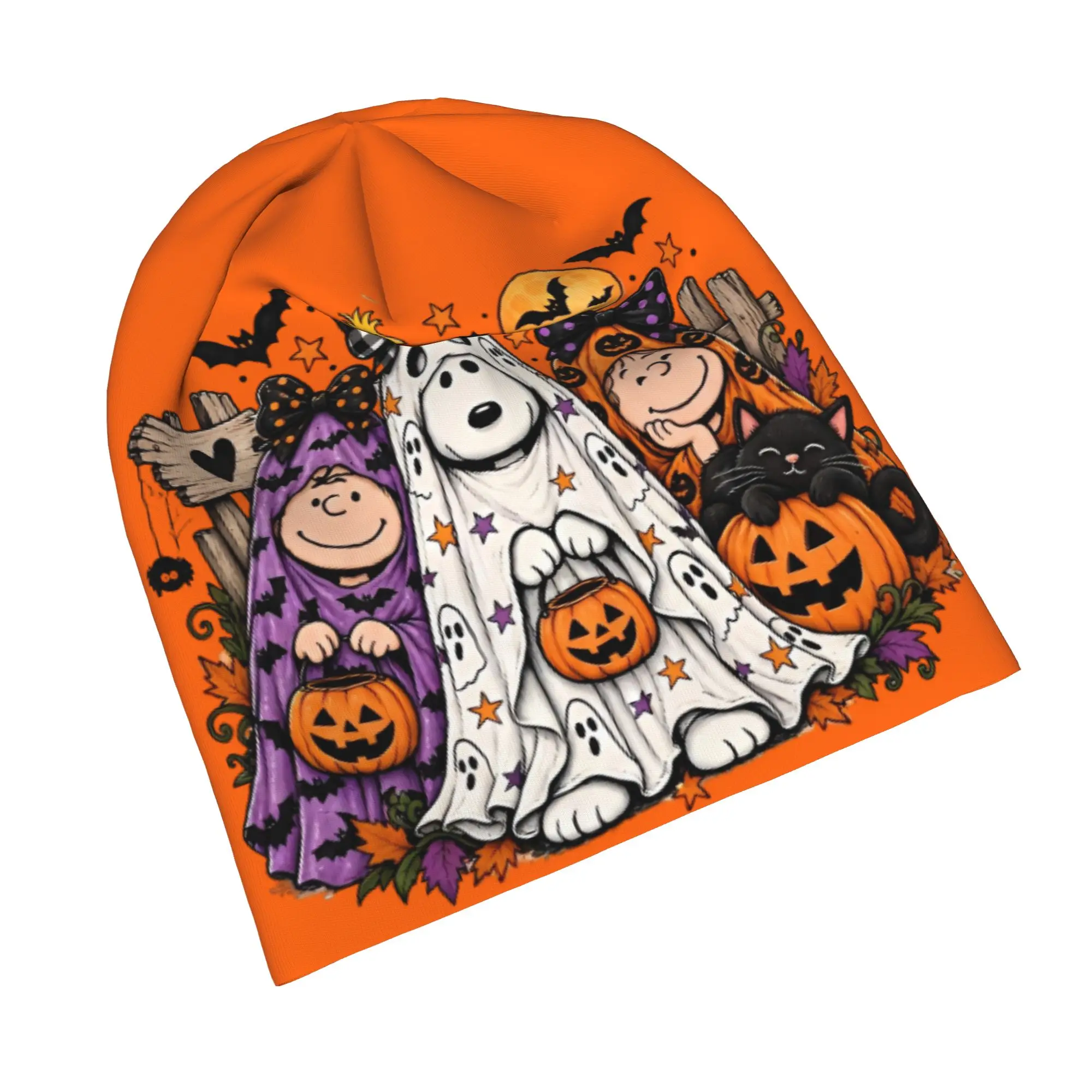 snoopyes halloween pumpkin Trick or treat Skull Cap Beanie Lightweight  Sleeping Hat for Men Women