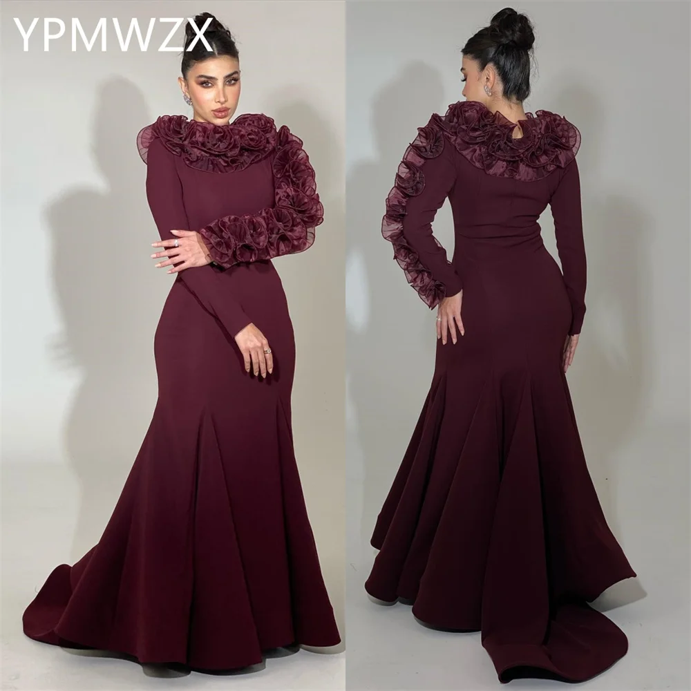 

Customized Prom Gown Evening Women Formal Dress YPMWZX Jewel Sheath Floor Length Skirts 3D Flower Bespoke Occasion Dresses Party