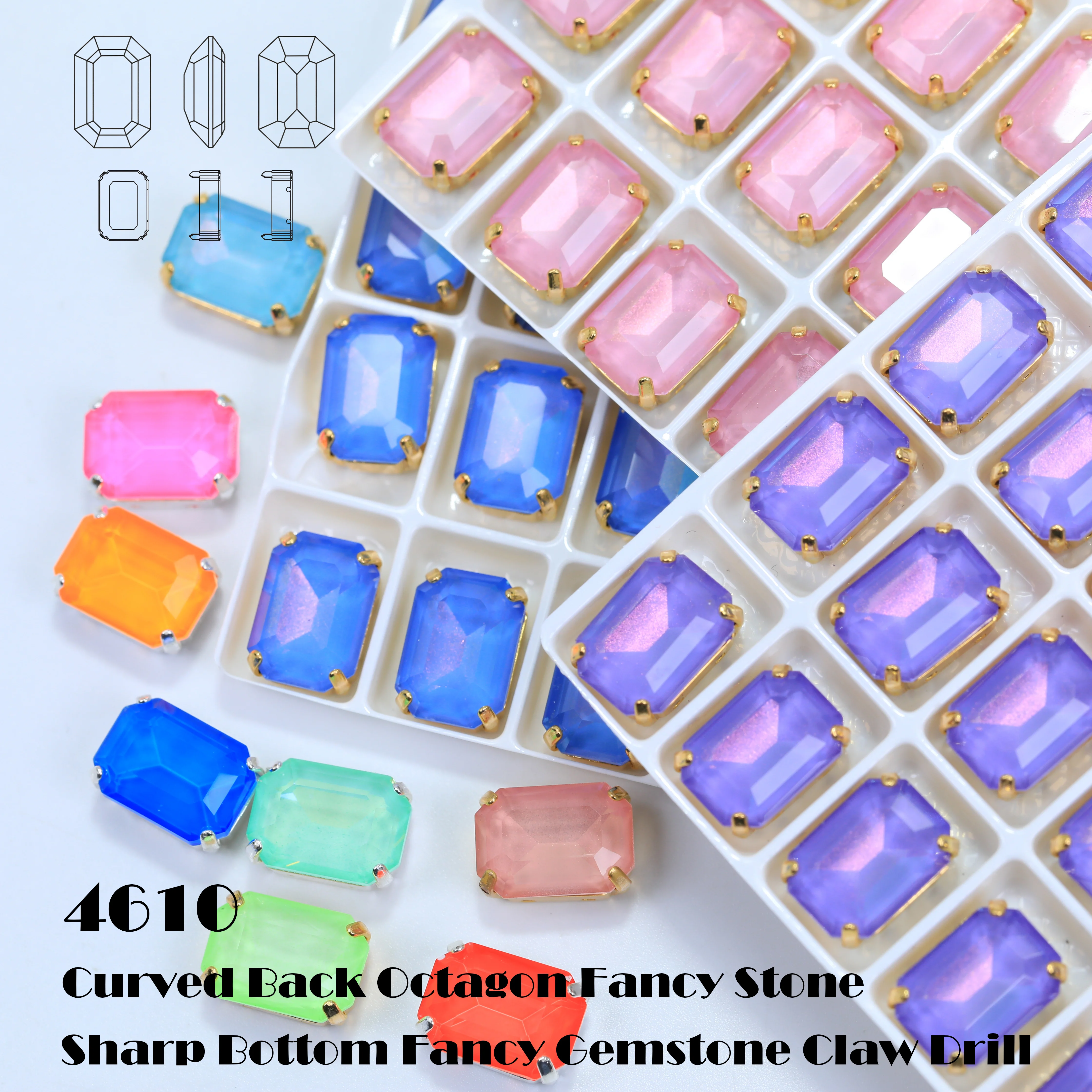 

Curved Back Octagon Fancy Stone Sparkling Dopamine Color Crystal Rhinestones High Quality Bling Decorations for Clothes Bags