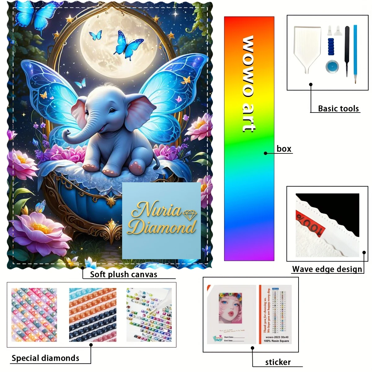 

【Nuria Diamond Art】baby elephant 100% resin FD+ab+xc Diamond Stamping Kit Perfect Masterpiece worth Buying