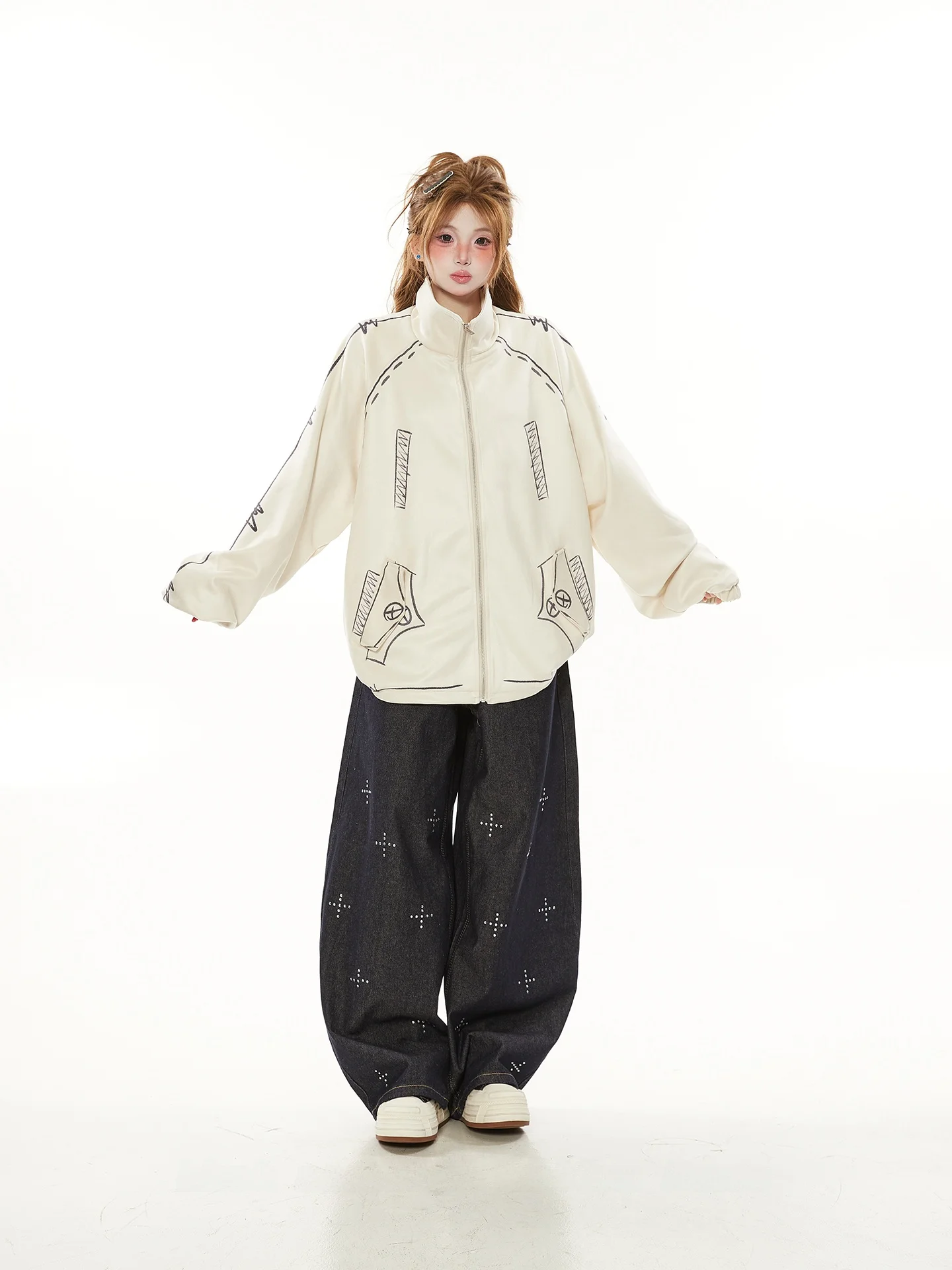 

Повседневная американская куртка свободного кроя с воротником-стойкой для женщин, весна-осень, омолаживающая, модная верхняя одежда