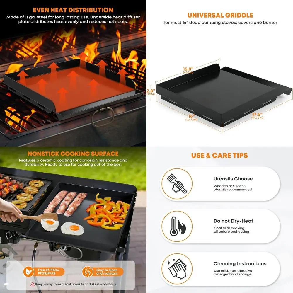 

Nonstick 16 Deep Camp Stove Griddle, Universal 1-Burner Flat Top for Camp Chef, Black