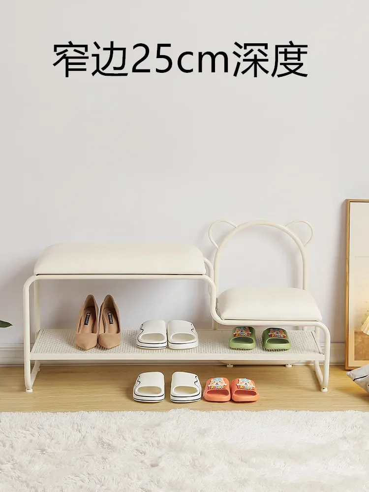 Customized products do not support returns. Super narrow 25CM wide cream air shoe changing stool, household doorstep shoe rack i