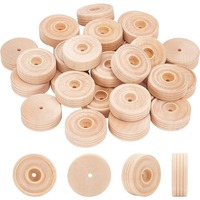 30 pc Wood Craft Wheels 1.4” Diameter Unfinshed Wooden Wheels Treaded Wooden Tools Wheel with 0.1\