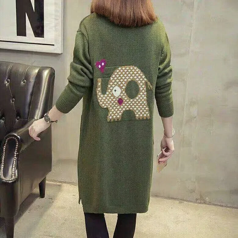 

Women's Sweater Cardigan V-neck Korean Versatile Autumn Mid-Length Outer Slit Knitted Jacket