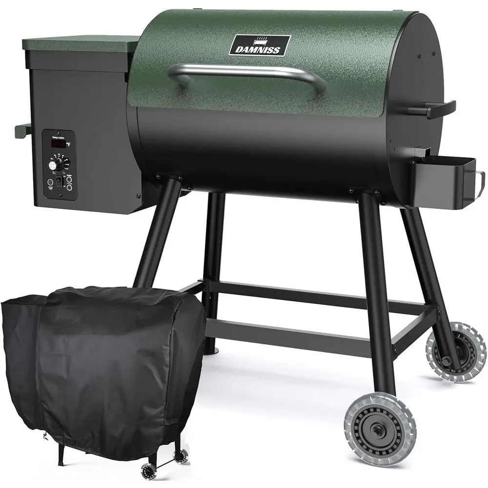

8-in-1 Multifunctional Pellet Grill and Smoker with Auto Temp Control and Rain Cover for Outdoor Cooking