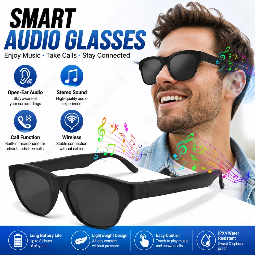 Smart Audio Glasses Bluetooth 5.3 Touch Control Music Play Hands-Free Call Polarized UV Protection Sunglasses for Men Women Q01