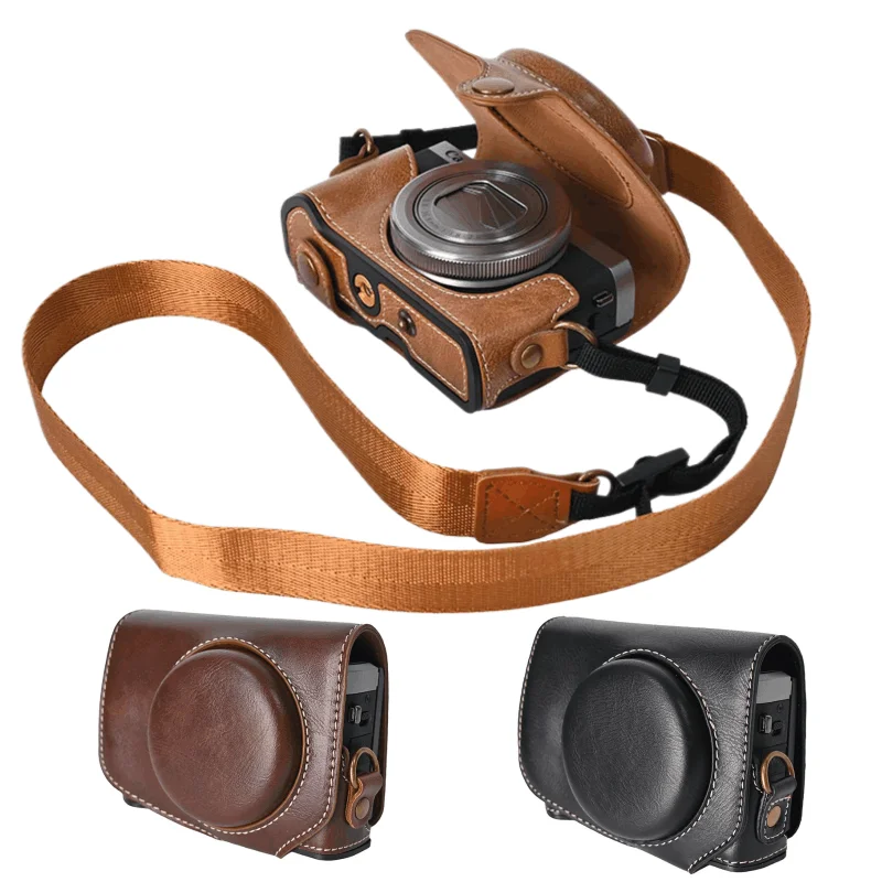 Full Protect G7X3 Case PU Oil Leather Cover For Canon PowerShot G7X Mark II III G7XII G7XIII G7X2 Camera Bag With Strap
