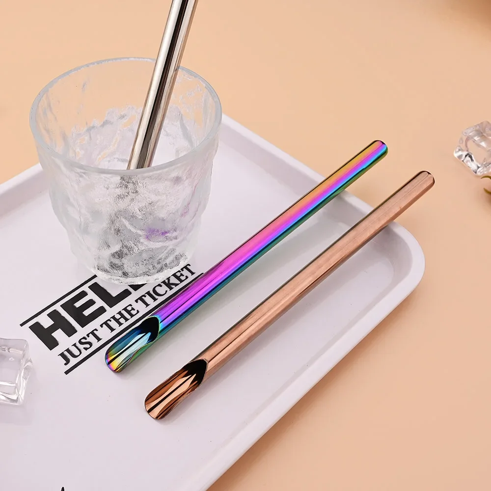 2Pcs/Set Reusable Drinking Straw Stainless Steel Straw Wide Metal Straws Set Milkshake Bubble Tea Straw with Cleaner Brush