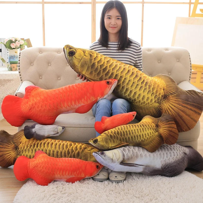 Simulated Animal Arowana Gold Dragon Fish Pillow Cushion Sea Model Plush Toy Stuffed Doll Aquarium Marine Park Boy Girl Gift