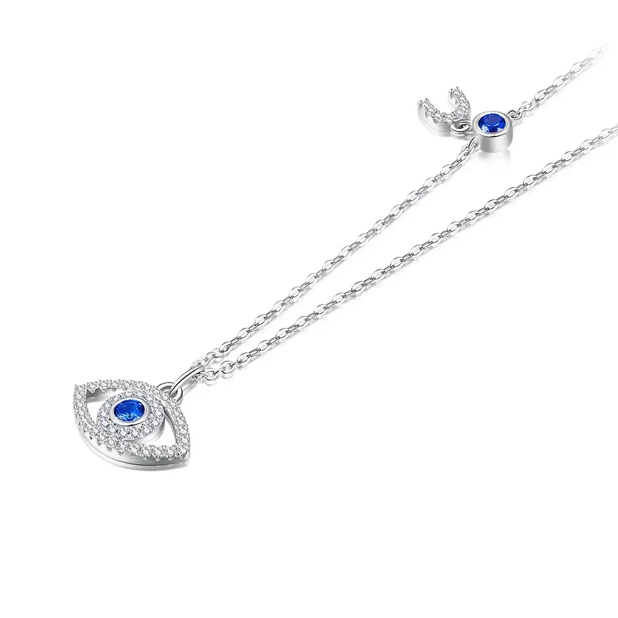 Evil Eye Necklace Women Blue Main Stone 925 Sterling Silver Statement Necklaces & Pendants Long Chain Turkish Jewelry Making
