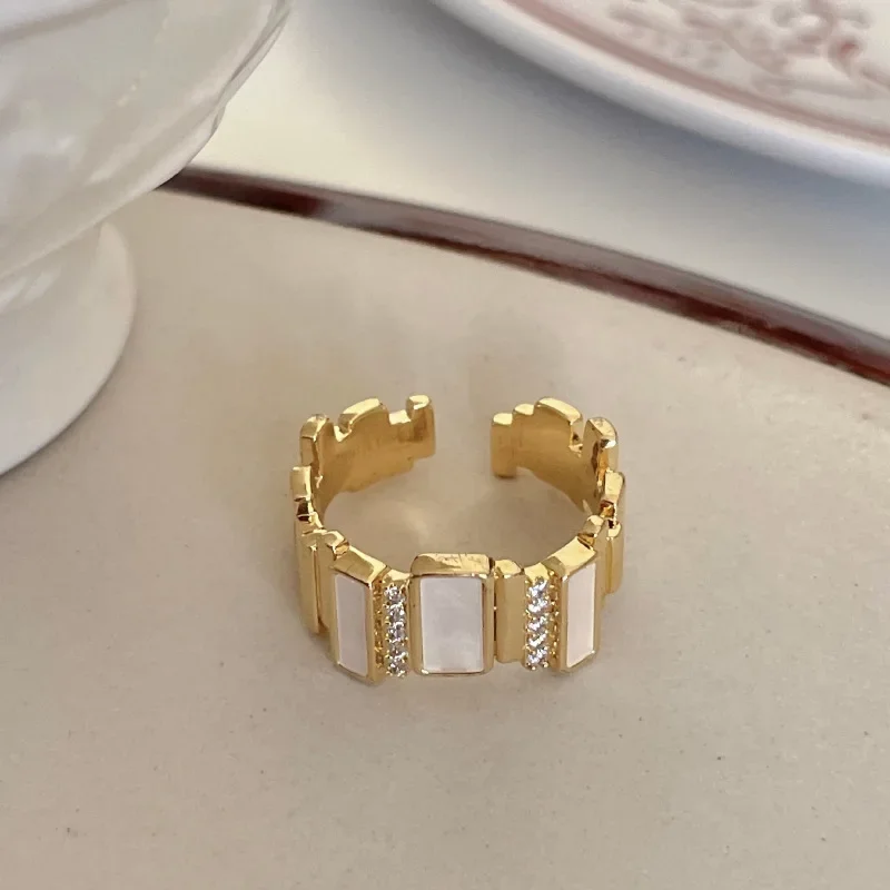 Geometric Zircon Coins Light Luxury Opening Adjustable Customized Rings for Women Fashion Jewelry Minimalist Accessories